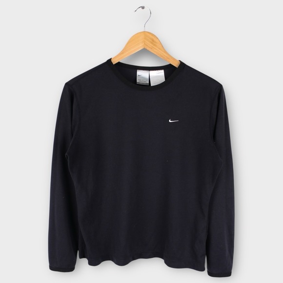 Nike Dri-FIT Long Sleeve Shirt Black White Swoosh Logo Women's/Youth Medium - Picture 1 of 4